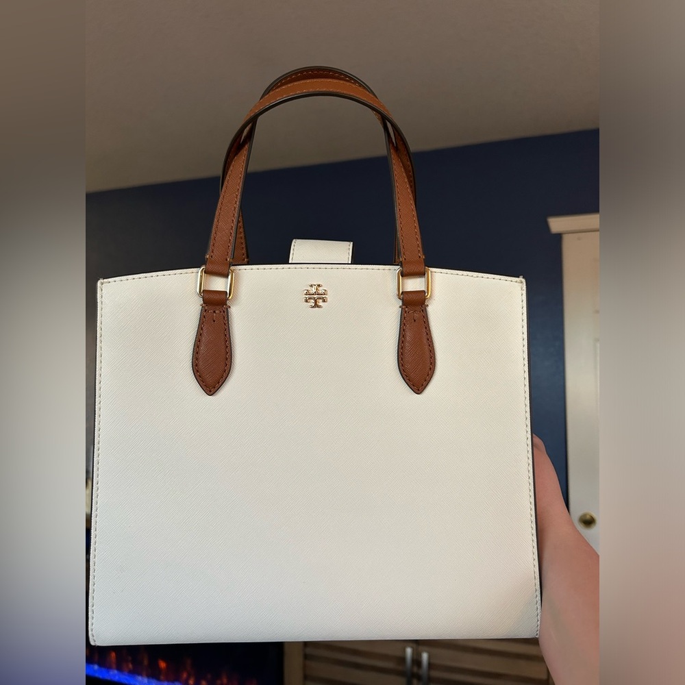 Offers Welcome!! Tory Burch Emerson Medium Square Tote - Ivory, Royal Tan